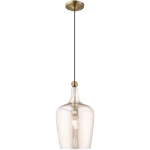 Livex Lighting 41226-01 Art Glass Mini Pendant Antique Brass - Picture 1 of 11