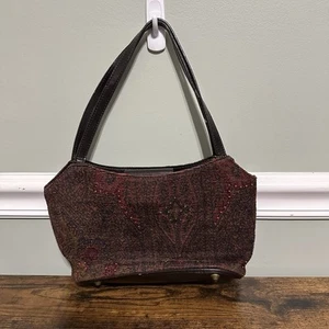 Fossil Forever Vintage Purse Brown Tapestry Fabric With Beads 90s - Picture 1 of 10