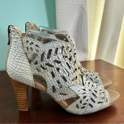 L'ARTISTE Spring Step Amora Leather Cut Out Croc Sandal Peep Toe Bootie 7.5/8 38 - Image 1 of 4