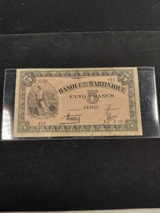MARTINUQUE 1942 5 FRANCS BANKNOTE Z18 455 - Bild 1 von 5