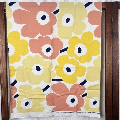 Marimekko Pieni Unikko 2 yellow peach 100% cotton fabric end of bolt Scandinavia - Image 1 of 4