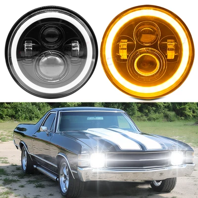 For Chevrolet El Camino 1971-1975 Pair 7 Inch Round LED Headlights Hi-Lo Beam - Image 1 of 4