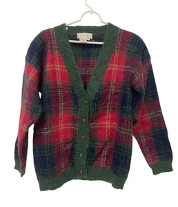 ID Distinctions Cardigan Vintage Plaid Womens Size M Mohair Long Sleeve V Neck - Picture 1 of 6