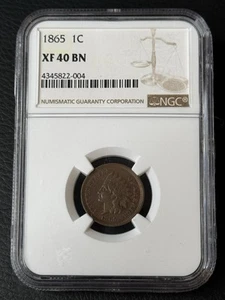 1865 Indian Head Cent NGC XF 40 BN Fancy 5 - Picture 1 of 4