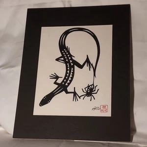 Lizard Gecko Paper Cutting Chinese Artwork  Hou-Tien Cheng 11 x 14 Signed VTG - Picture 1 of 8