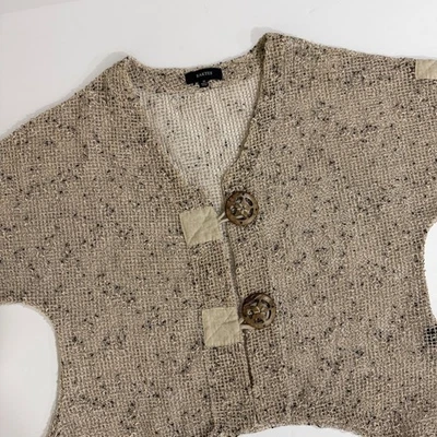 Kaktus Women's M Beige Speckled Woven Knit Open Front Cardigan Top Net Button - Image 1 of 4