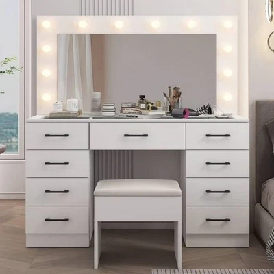 Ktaxon Large Makeup Vanity, Vanity Table Set, White