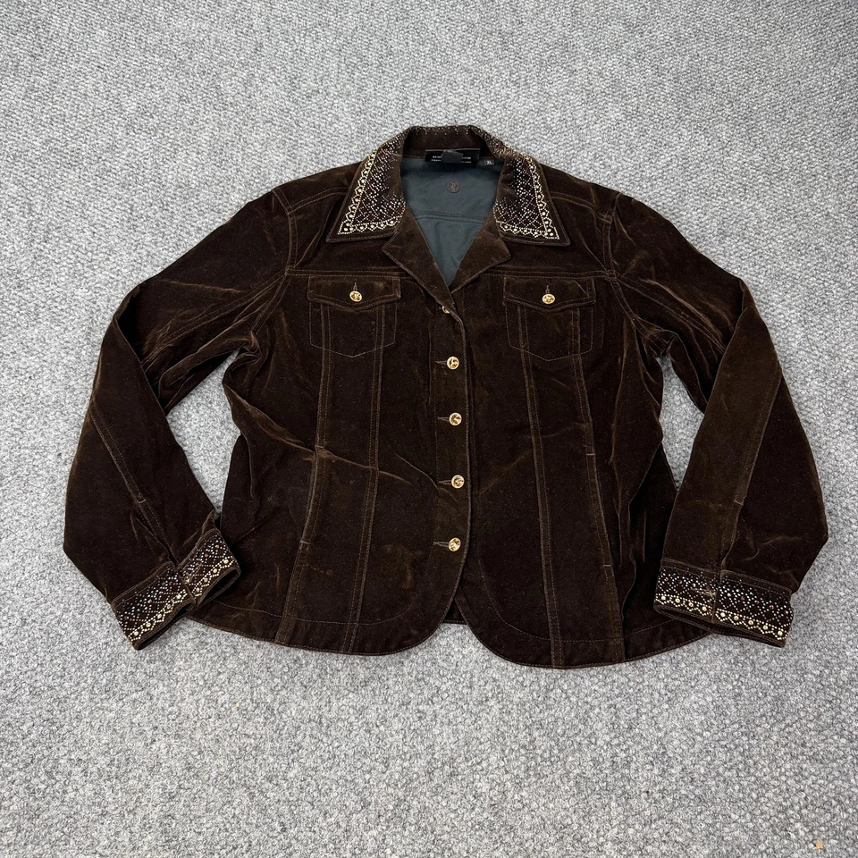 Christine Alexander Jacket Womens XL Brown Velour Rhinestone Embellished Western - Image 1 of 4