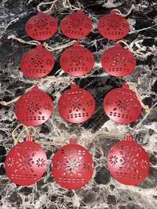 NEW Christmas Ornament Snowflake Winter Red Metal Set 12 Cutout Designs 3” - Picture 1 of 5
