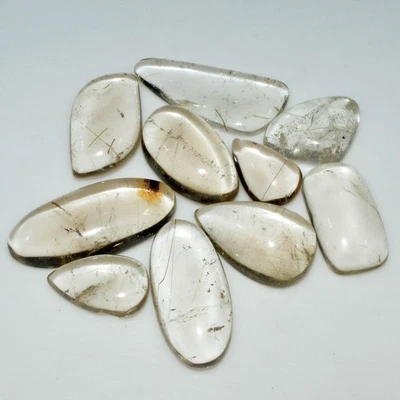 10 Pcs 126 Cts Natural Rutile Quartz Cabochon Loose Gemstone 28x10 14x9mm #3410 - Image 1 of 4