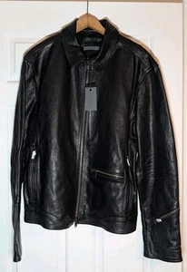 John Varvatos Men's Degraw Sheep Skin Leather Blouson Jacket Black 54 US NWT - Picture 1 of 20