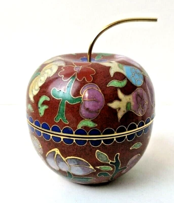Vintage Cloisonne Enamel Covered Apple Trinket Stash Keepsake Jewel Box 3" - Image 1 of 4