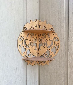 Vintage Carved Wooden Corner Shelf Ornate Wall Hanging 20”x14.5” Art Nouveau - Picture 1 of 9