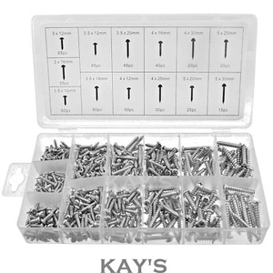 550 SELF TAPPING SCREWS SHEET METAL SCREW ASSORTED SIZES IN CASE ZINC PLATED BZP - Picture 1 of 3