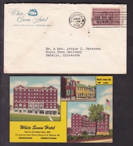WHITE SWAN HOTEL & POSTCARD UNIONTOWN, PENNA. - 1953 - Picture 1 of 2