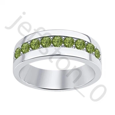 0.45 Ct Lab Created Green Tourmaline 14K White Gold Over Wedding Band Men's Ring - Image 1 of 4