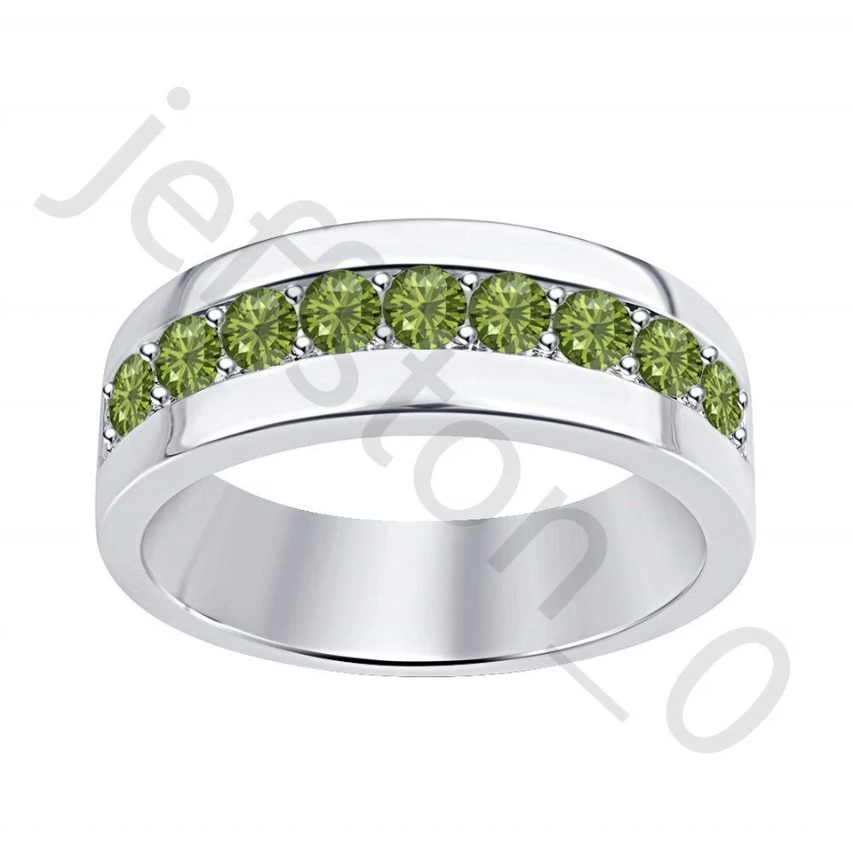 Anillo de boda para hombre de oro blanco de 14 quilates de turmalina verde creado en laboratorio de 0,45 quilates Foto 1 de 4