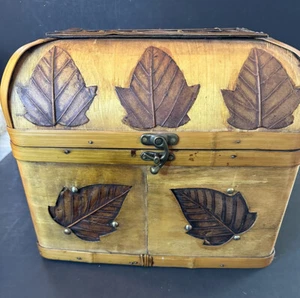 Vintage Bentwood and Bamboo Medium Chest with Brass Latch Carved Maple Leaf - Picture 1 of 10