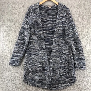 J Jill Sweater Womens Medium Gray Blue Marled Knit Crochet Open Cardigan Casual - Picture 1 of 10