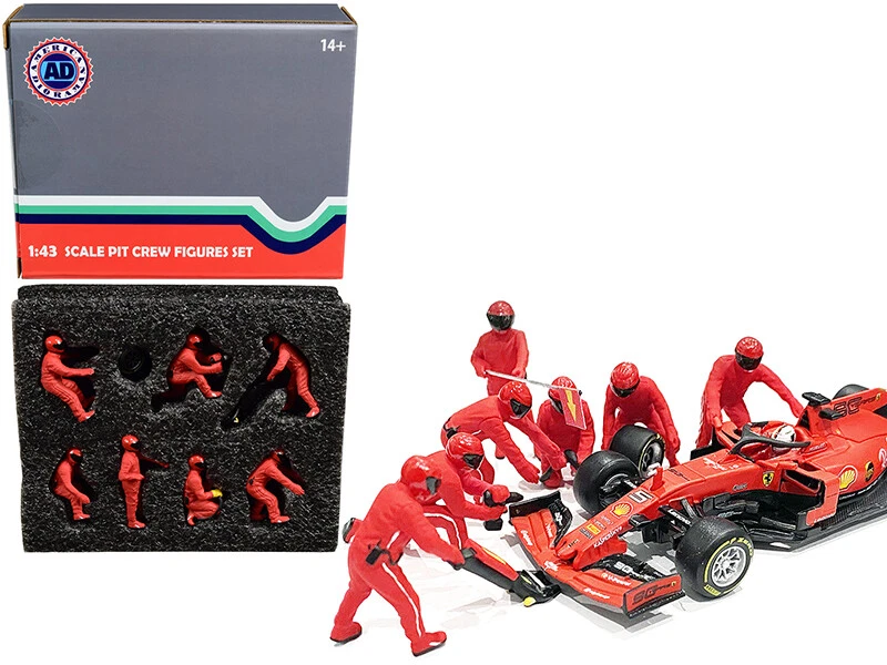 Formula 1 Pit Crew 7 Figurine Set Team Red 1/43 Scale American Diorama 38382