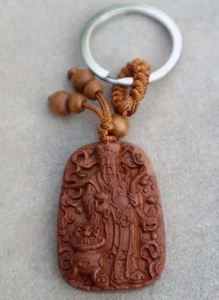 Feng Shui Wood Wealth God Key Chain Good Fortune and Prosperity - Picture 1 of 5