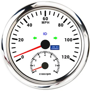 110mm White GPS Speedometer 120MPH W/Tachometer 8000RPM W/Turn Signal High Beam - Picture 1 of 5