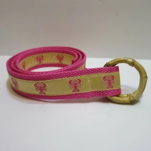 Pink Lobster Print Belt 38" Lobster Nautical Canvas Bamboo Wood D-Ring Buckle  - Picture 1 of 7