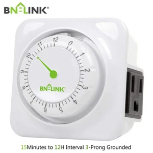 BN-LINK 12Hour Mechanical Countdown Grounded Timer 3 Prong Outlet Repeatable - Picture 1 of 8