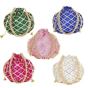 5 pc Rajasthan Handicrafts and jewellery Designer Women Potli Bags or Wristlet - Picture 1 of 2