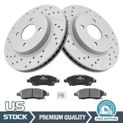 Front Disc Drilled Rotors + Ceramic Brake Pads Kit For Nissan Micra Versa Note - Image 1 of 4