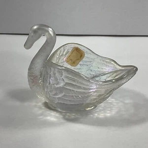 Imperial Glass Swan Iridescent Stamped Glass Swan Candy Trinket Dish - Picture 1 of 7