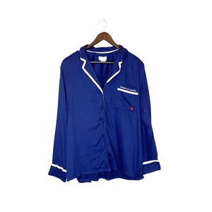 Kate Spade Pajama Blouse Top Large Navy Blue Queen Of Hearts Button Down Shirt - Picture 1 of 6