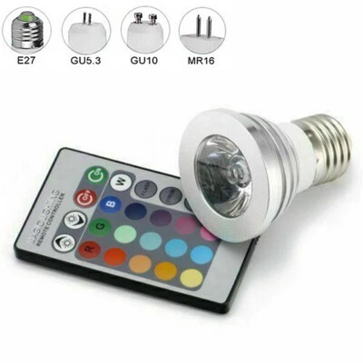3W RGB LED Spotlight Bulb E27 GU10 GU5.3 MR16 AC 85-265V 12V Remote Control Lamp - Image 1 of 4