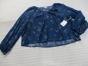 Ana Womens Shirt PXXL Petite Blue Floral Long Sleeve Cropped V Neck Cotton New - Picture 1 of 11