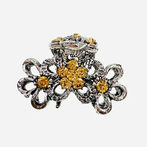 USA SMALL VINTAGE FLOWER METAL HAIR CLAW CLIP JAW HAIRPIN RHINESTONE CRYSTAL 
