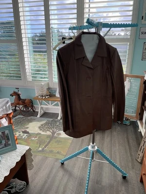 Dialogue Womens Medium Genuine Leather Tan Blazer Coat With Satin Lining NWT - Image 1 of 4