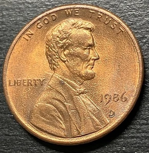 1986-D Lincoln Memorial Penny, Double Date and Very Low Mint Mark D - Picture 1 of 3