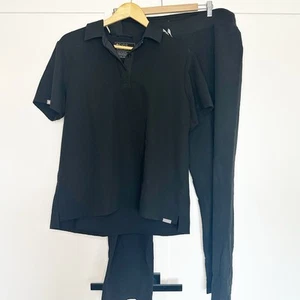 2pc Figs Technical Collection Black Scrub Set Top Pants XL Xtra Large medical - Picture 1 of 14