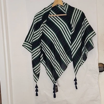 Bufanda cuadrada Abercombrie y Fitch a rayas azul marino, verde y blanco con borlas nueva con etiquetas Foto 1 de 4