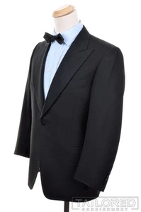 CANALI Recent Black Satin Wool Peak Lapel Jacket Pants Suit TUX TUXEDO - 40 R - Picture 1 of 10