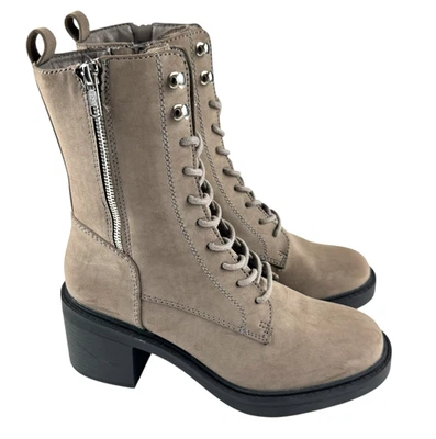 Botas de Combate MIA Gordy Para Mujer Imitación Gamuza 9M Taupe Con Cordones Cremallera Tacón Bloque Foto 1 de 4