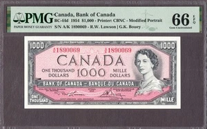Canada $1000 QEII 1954 Lawson-Bouey BC-44d Pick-83d GEM UNC PMG 66 EPQ - Picture 1 of 2