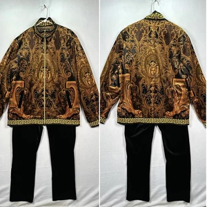 Prestige Men's 3X Gold Black Rhinestone Medusa Design Tracksuit Baroque Velour - Picture 1 of 20