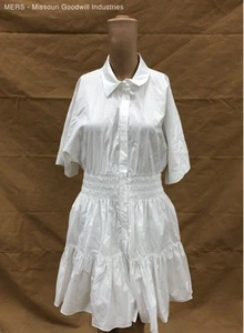 Veronica Beard Women's White Greta Smocked Poplin Mini Shirtdress - Size 12 - Picture 1 of 4