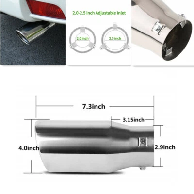 Tubo de escape trasero redondo para coche 76 mm cromado plateado acero inoxidable punta silenciador trasero Foto 1 de 4