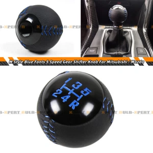 For Mitsubishi Mazda Blue Stitching Leather 5 Speed Round Manual Gear Shift Knob - Picture 1 of 4