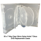 50 x 7 Way Clear DVD 39mm Spine Holds 7 Discs Empty Brand New Replacement Cases