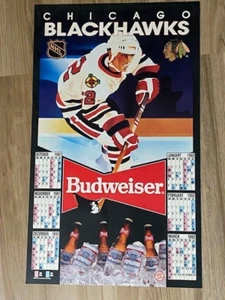 1991-92 CHICAGO BLACKHAWKS BUDWEISER BIER HOCKEY SPIELPLAN 18X30 KARTON NHL - Bild 1 von 16