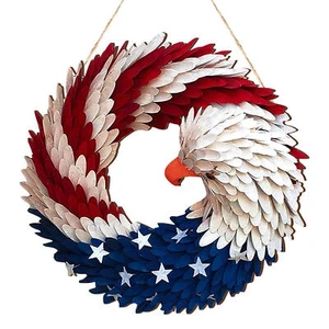 Handmade Wooden American Flag Bald Eagle Wreath Memorial Day 4th Of July Decor - Picture 1 of 8