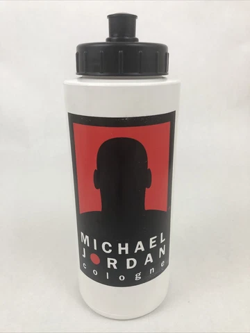 Vintage NBA Michael Jordan Cologne Plastic Sports Water Bottle Red White Black Cover